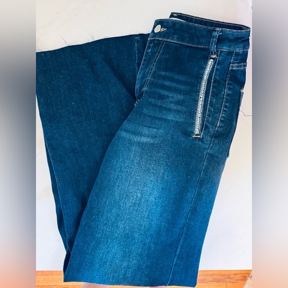 Oat New York High Waisted Denim Blue Jeans Bootcut Flare Wide Leg - Picture 7 of 12